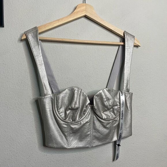 NEW Silvia Astore Bustier Metallic Alexa‎ Bra Crop Top Silver Size IT 40/ US 4 - Picture 2 of 9
